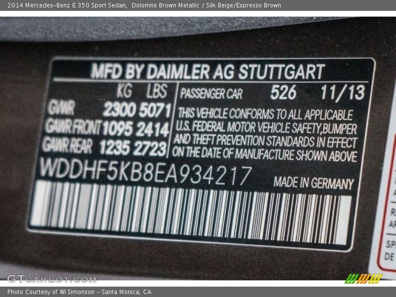 Dolomite Brown Metallic / Silk Beige/Espresso Brown 2014 Mercedes-Benz E 350 Sport Sedan
