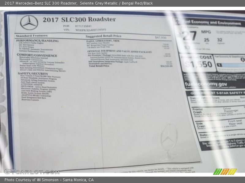  2017 SLC 300 Roadster Window Sticker