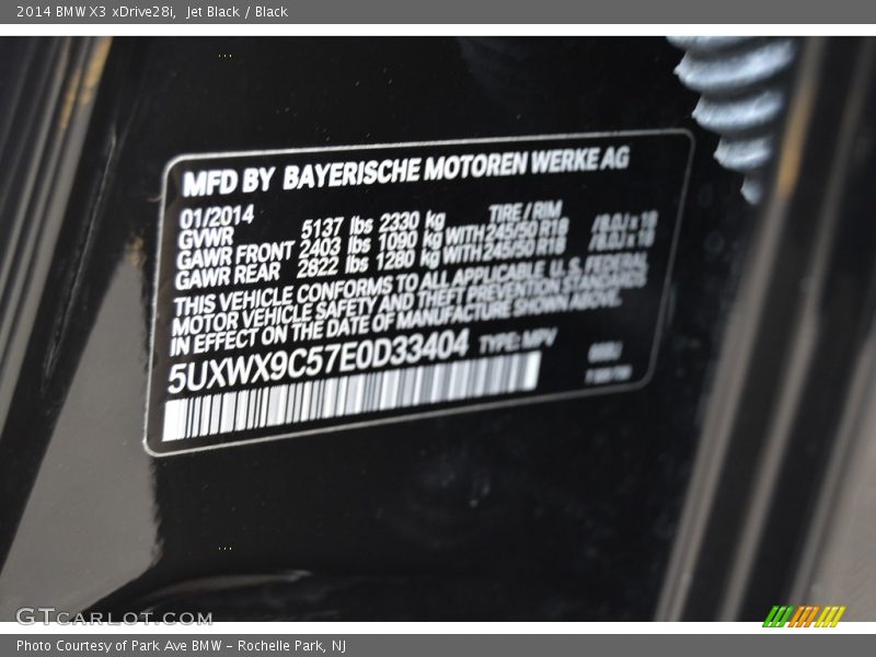 Jet Black / Black 2014 BMW X3 xDrive28i