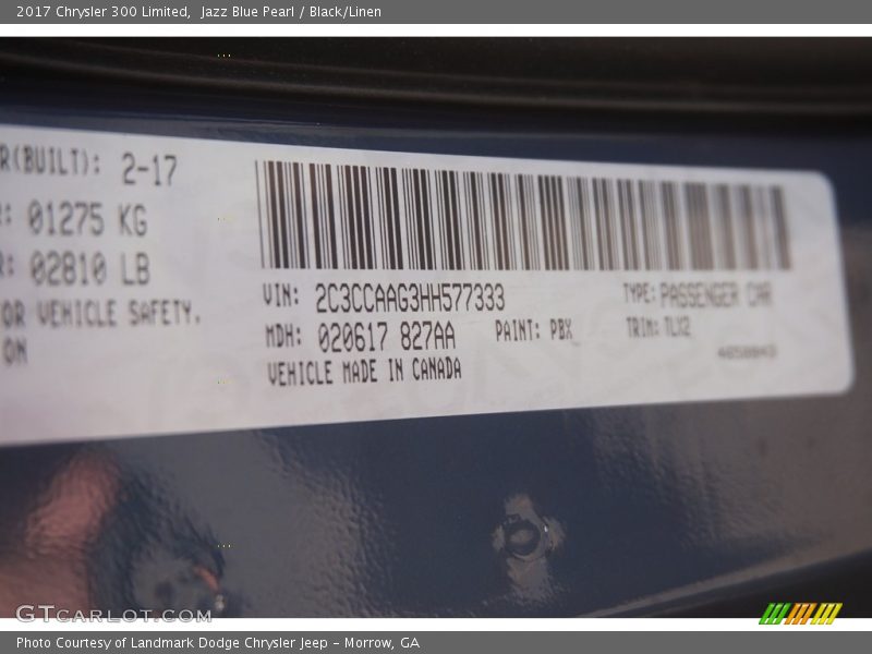 Jazz Blue Pearl / Black/Linen 2017 Chrysler 300 Limited