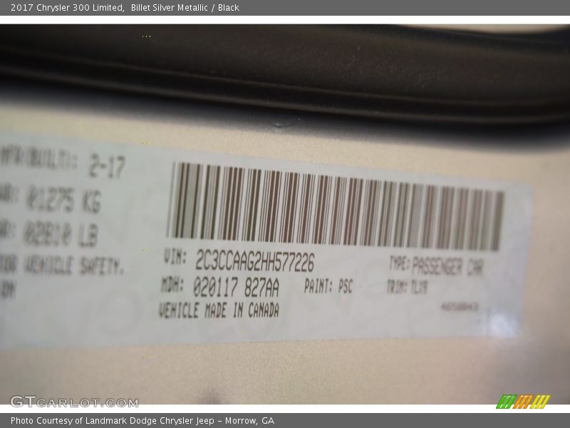 Billet Silver Metallic / Black 2017 Chrysler 300 Limited