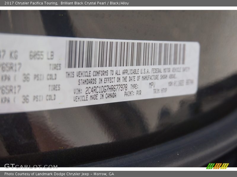 Brilliant Black Crystal Pearl / Black/Alloy 2017 Chrysler Pacifica Touring