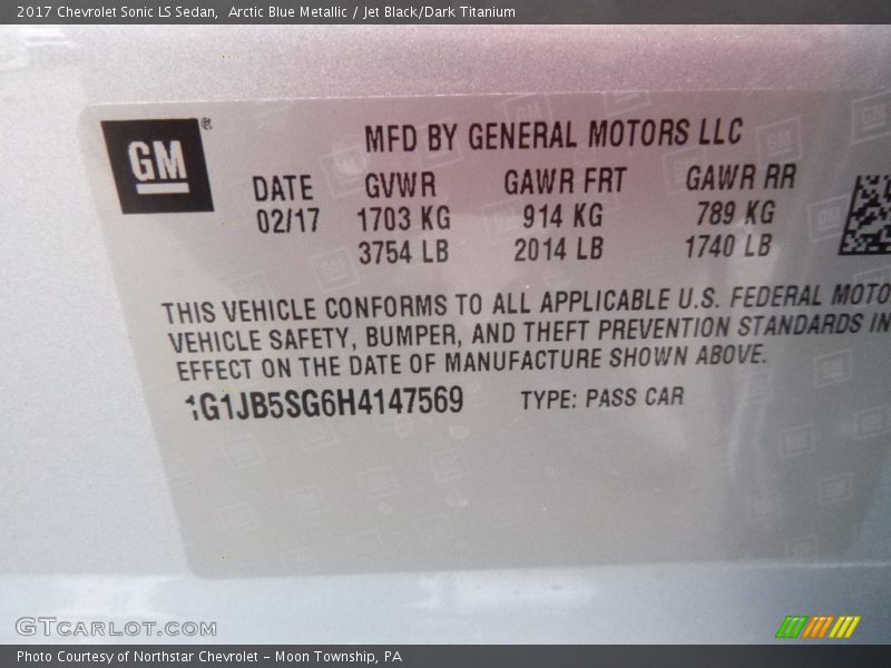 Arctic Blue Metallic / Jet Black/Dark Titanium 2017 Chevrolet Sonic LS Sedan