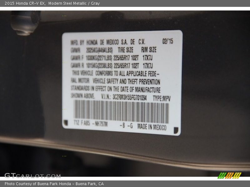 Modern Steel Metallic / Gray 2015 Honda CR-V EX