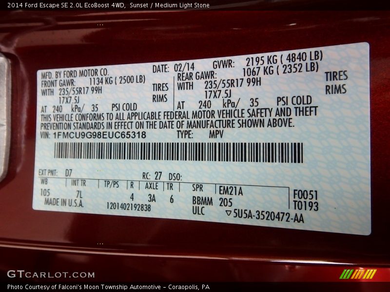 Sunset / Medium Light Stone 2014 Ford Escape SE 2.0L EcoBoost 4WD