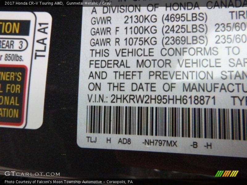 Gunmetal Metallic / Gray 2017 Honda CR-V Touring AWD
