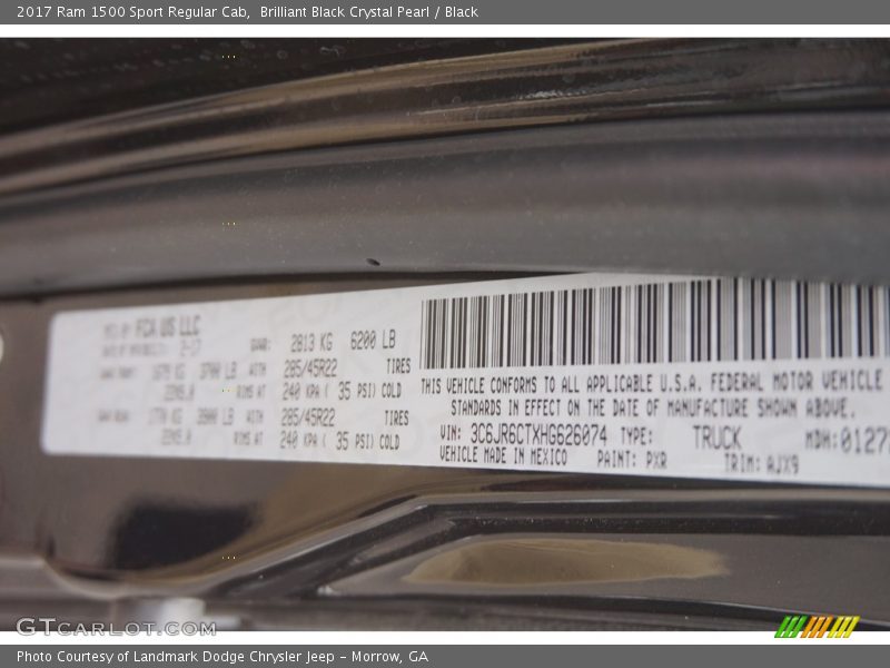 Brilliant Black Crystal Pearl / Black 2017 Ram 1500 Sport Regular Cab