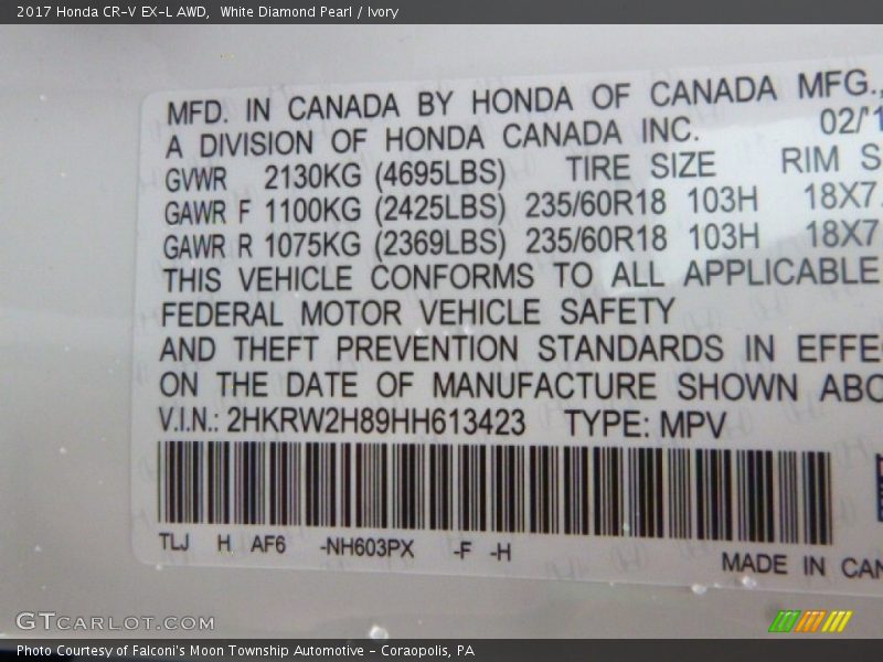White Diamond Pearl / Ivory 2017 Honda CR-V EX-L AWD