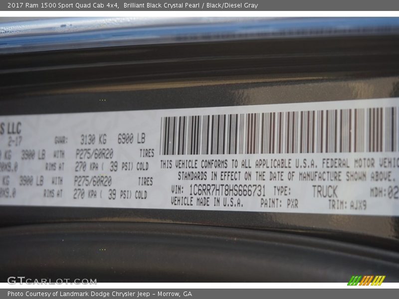 Brilliant Black Crystal Pearl / Black/Diesel Gray 2017 Ram 1500 Sport Quad Cab 4x4