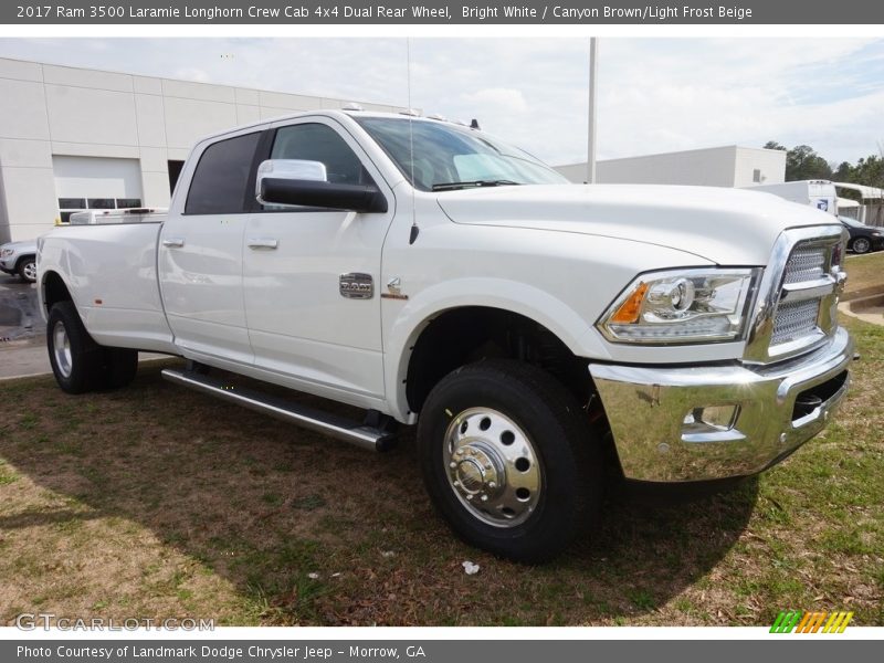 Bright White / Canyon Brown/Light Frost Beige 2017 Ram 3500 Laramie Longhorn Crew Cab 4x4 Dual Rear Wheel