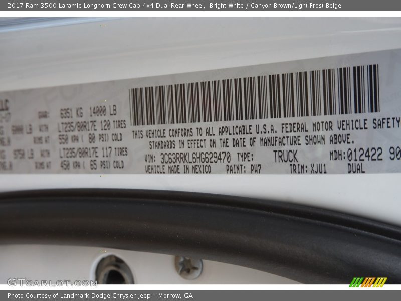 Bright White / Canyon Brown/Light Frost Beige 2017 Ram 3500 Laramie Longhorn Crew Cab 4x4 Dual Rear Wheel