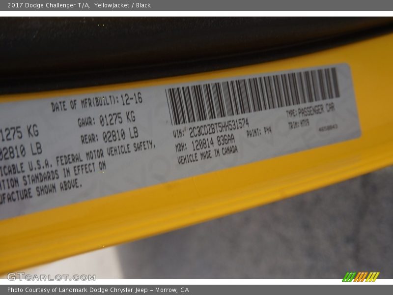 YellowJacket / Black 2017 Dodge Challenger T/A