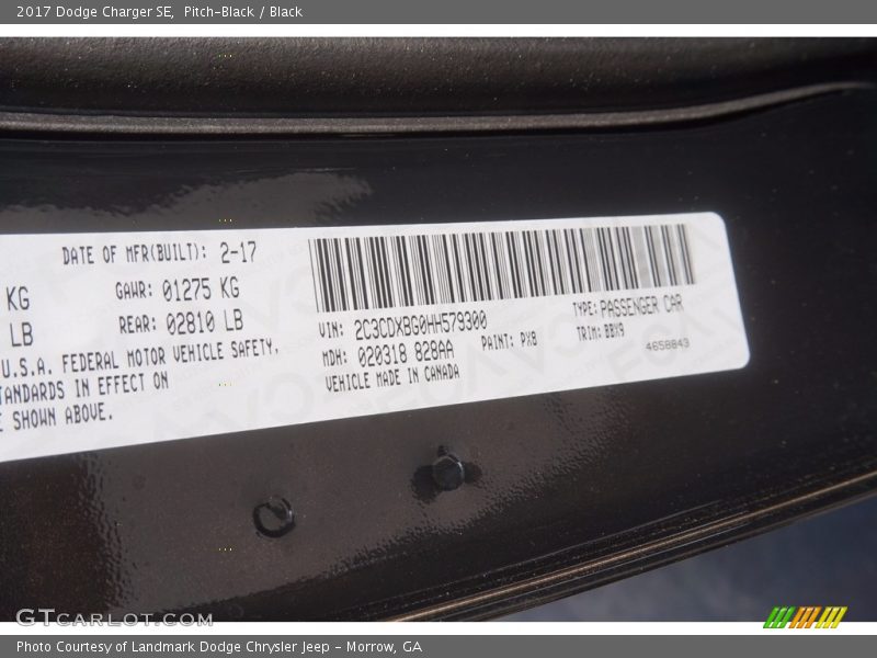 Pitch-Black / Black 2017 Dodge Charger SE