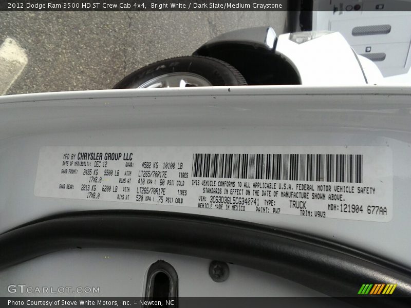 Bright White / Dark Slate/Medium Graystone 2012 Dodge Ram 3500 HD ST Crew Cab 4x4
