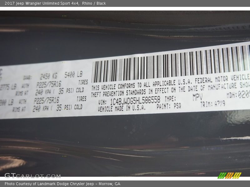Rhino / Black 2017 Jeep Wrangler Unlimited Sport 4x4