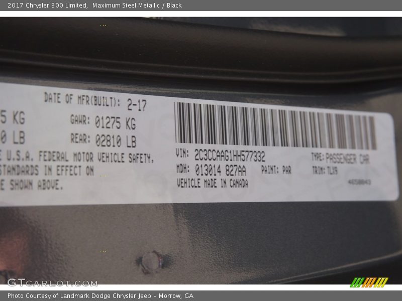 Maximum Steel Metallic / Black 2017 Chrysler 300 Limited