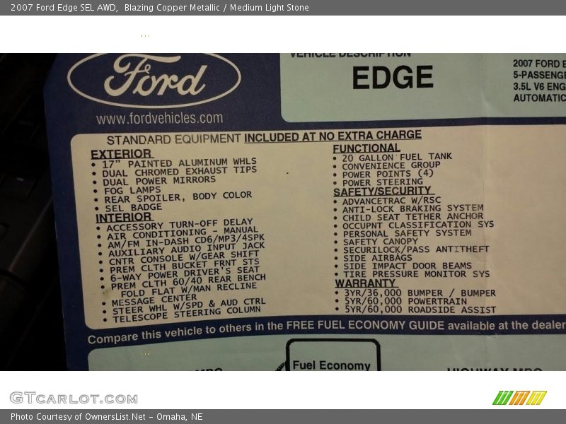Blazing Copper Metallic / Medium Light Stone 2007 Ford Edge SEL AWD