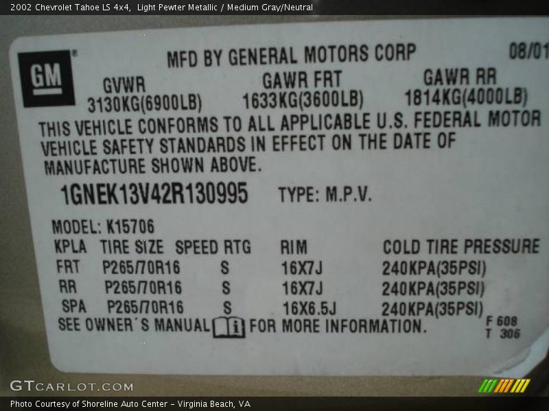 Light Pewter Metallic / Medium Gray/Neutral 2002 Chevrolet Tahoe LS 4x4