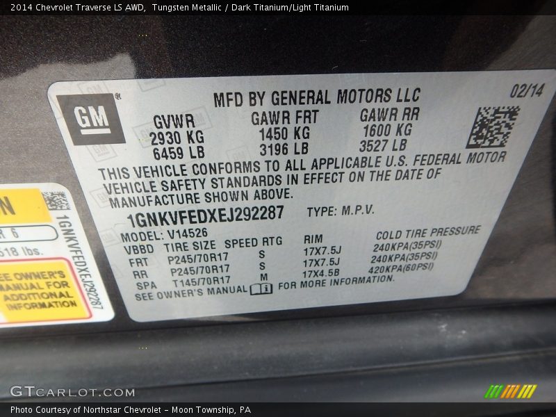 Tungsten Metallic / Dark Titanium/Light Titanium 2014 Chevrolet Traverse LS AWD