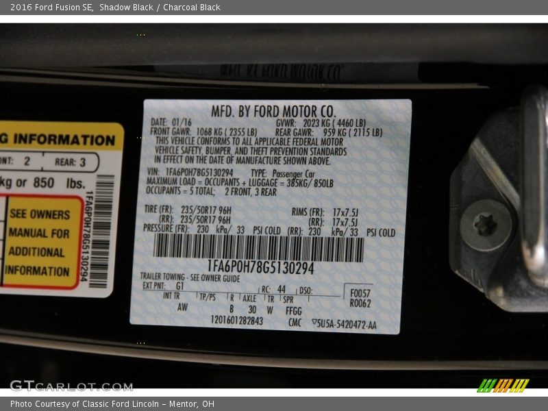 Shadow Black / Charcoal Black 2016 Ford Fusion SE