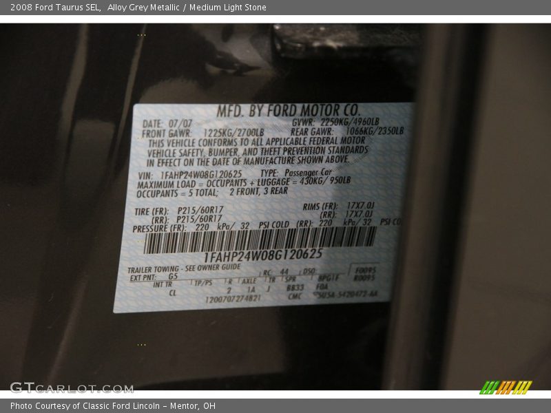 Alloy Grey Metallic / Medium Light Stone 2008 Ford Taurus SEL