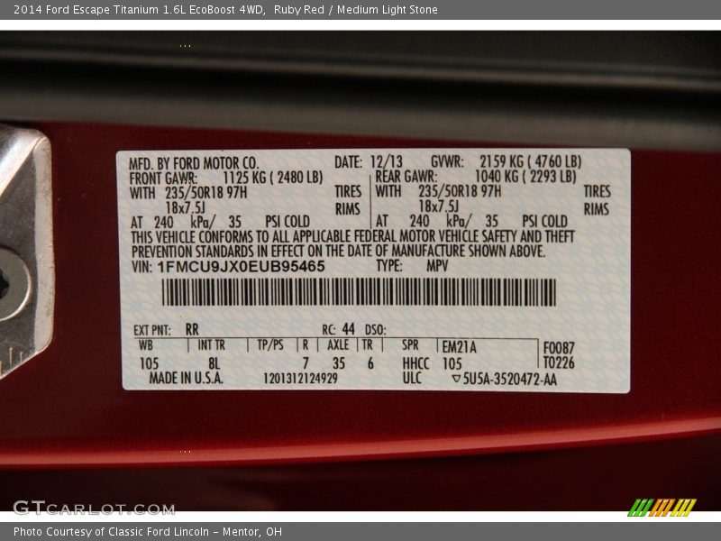 Ruby Red / Medium Light Stone 2014 Ford Escape Titanium 1.6L EcoBoost 4WD
