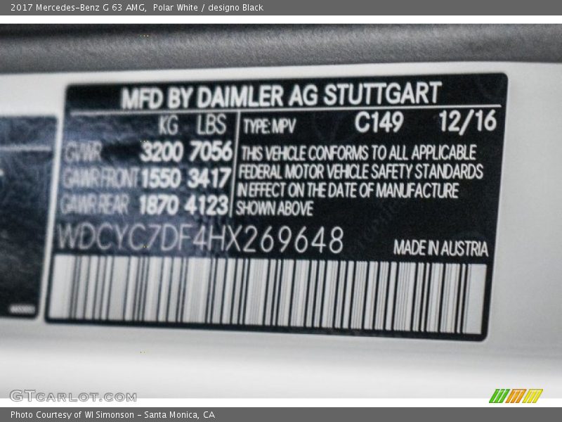 Polar White / designo Black 2017 Mercedes-Benz G 63 AMG
