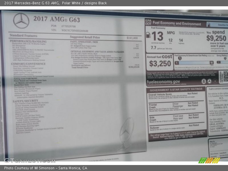  2017 G 63 AMG Window Sticker
