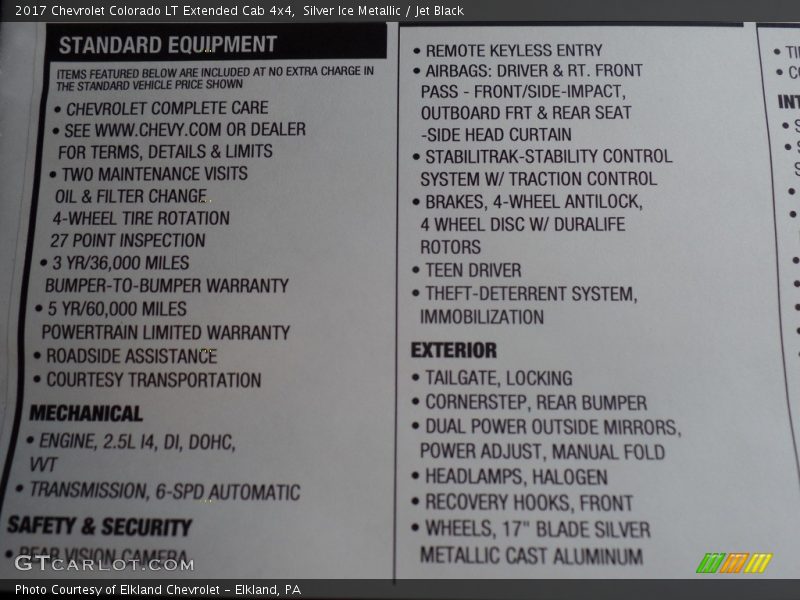  2017 Colorado LT Extended Cab 4x4 Window Sticker