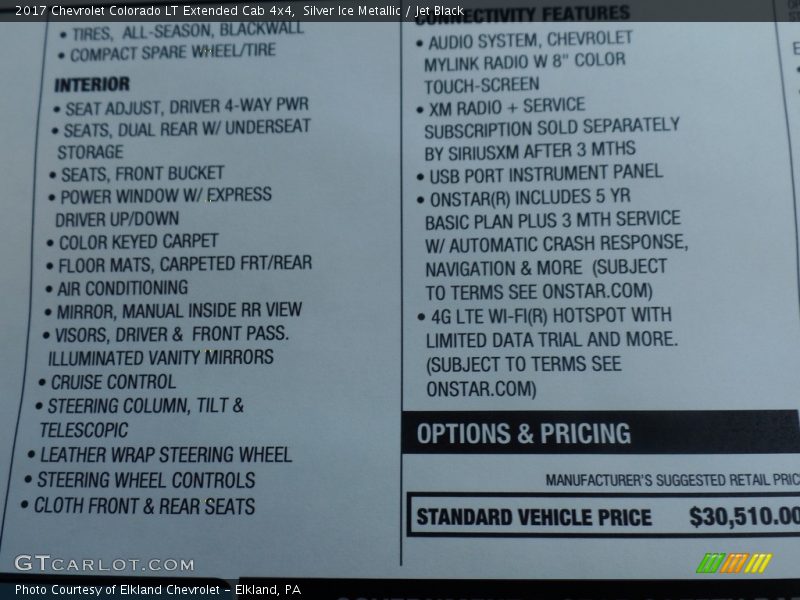  2017 Colorado LT Extended Cab 4x4 Window Sticker