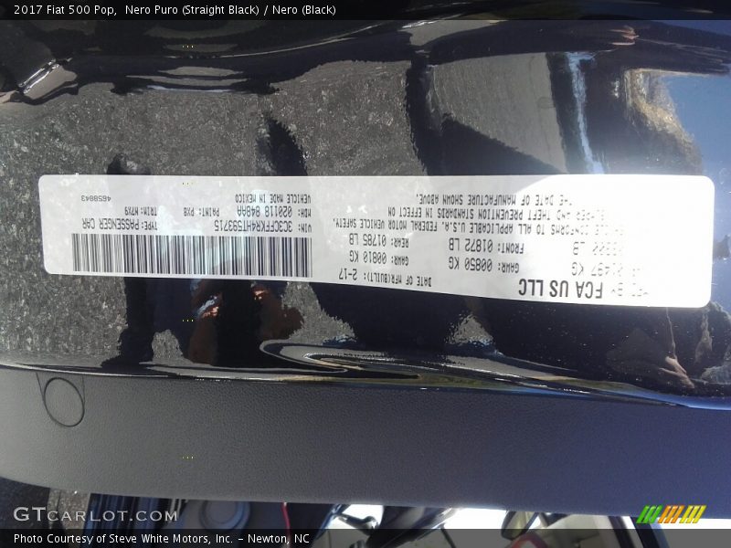 Nero Puro (Straight Black) / Nero (Black) 2017 Fiat 500 Pop