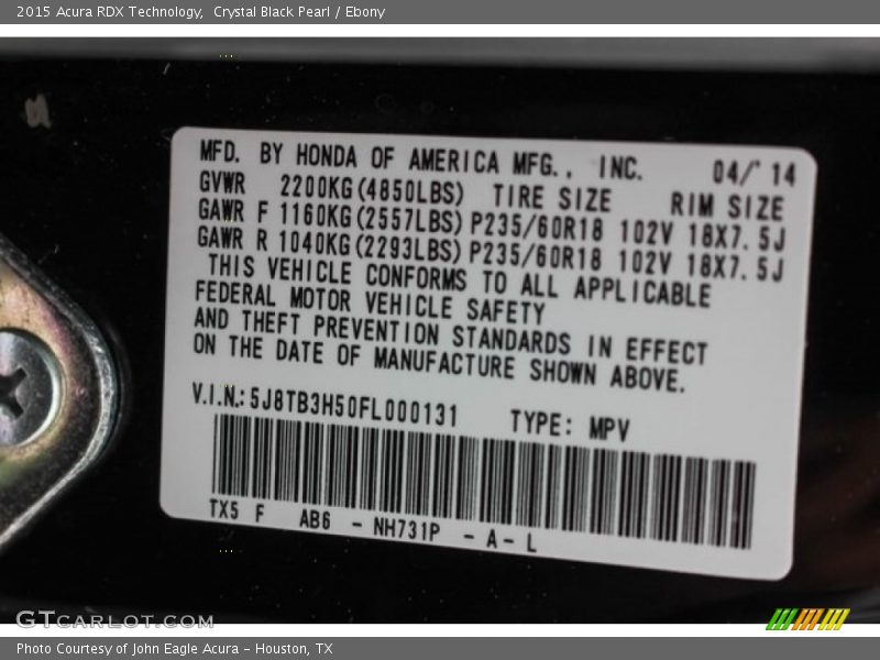 Crystal Black Pearl / Ebony 2015 Acura RDX Technology
