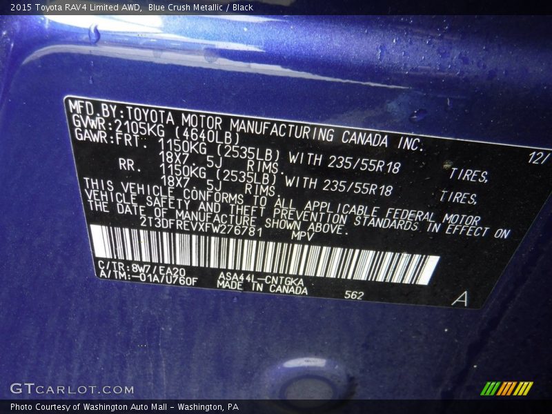 Blue Crush Metallic / Black 2015 Toyota RAV4 Limited AWD