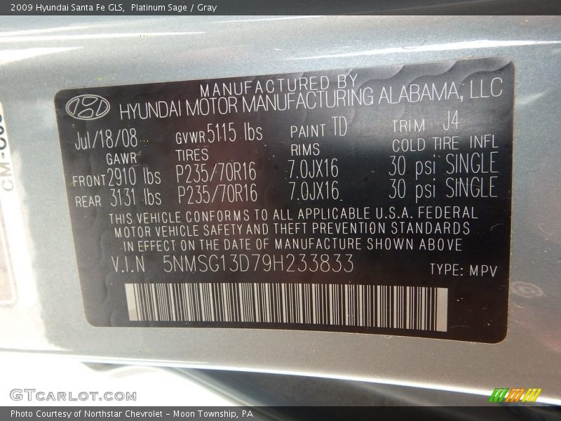 Platinum Sage / Gray 2009 Hyundai Santa Fe GLS