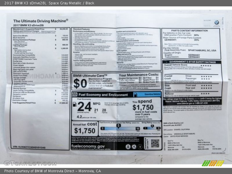 Space Gray Metallic / Black 2017 BMW X3 sDrive28i