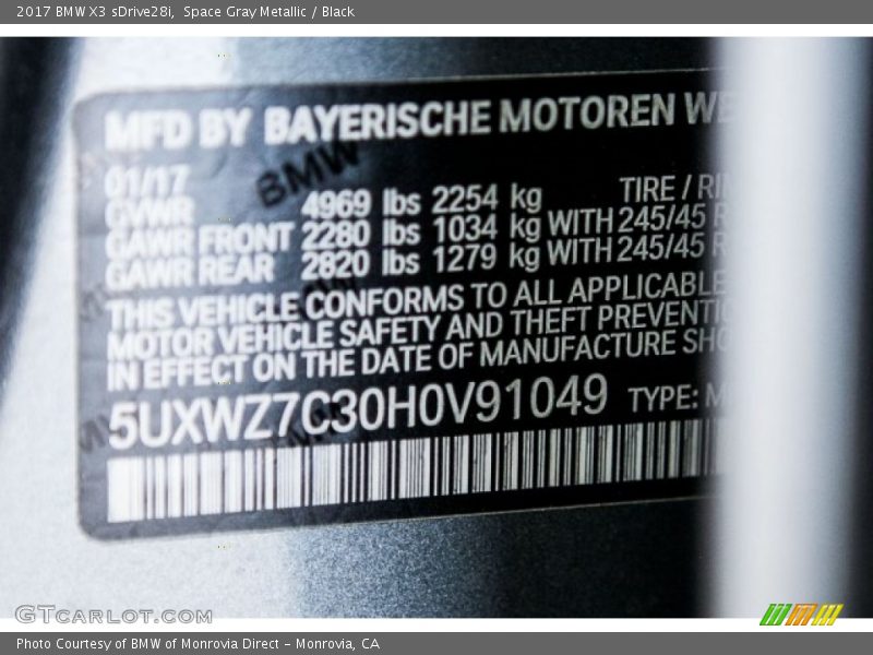 Space Gray Metallic / Black 2017 BMW X3 sDrive28i