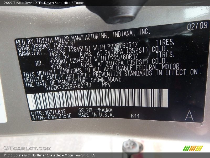 Desert Sand Mica / Taupe 2009 Toyota Sienna XLE