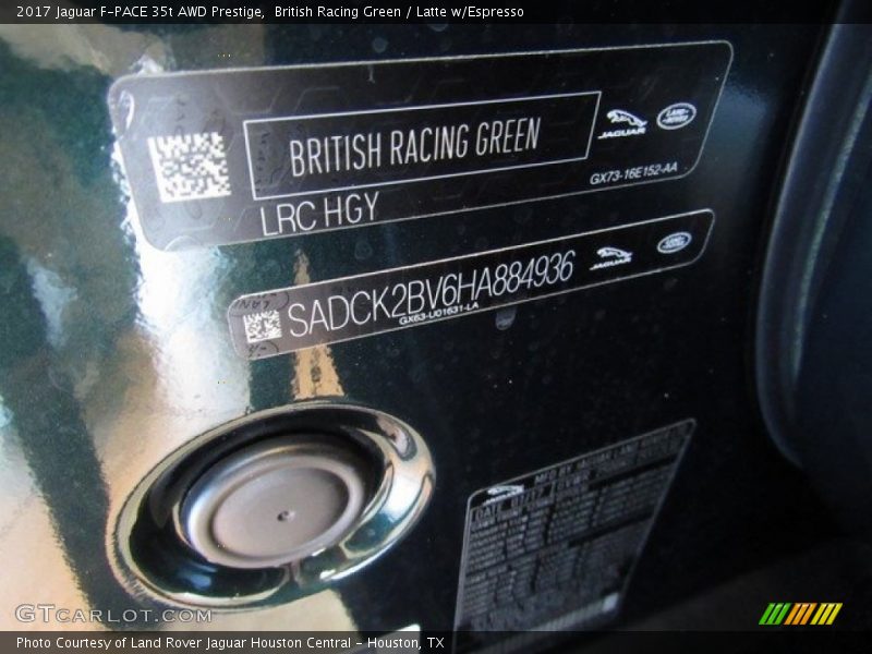 2017 F-PACE 35t AWD Prestige British Racing Green Color Code HGY