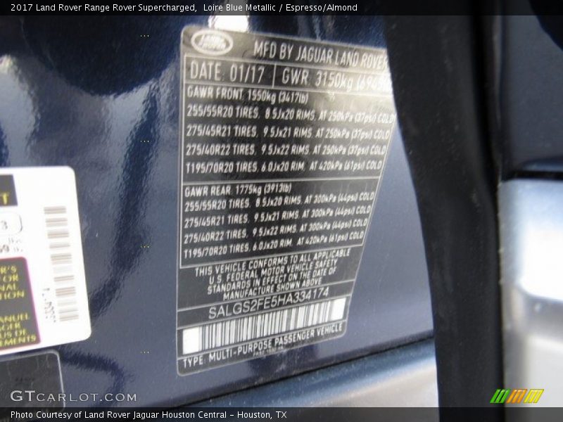 Loire Blue Metallic / Espresso/Almond 2017 Land Rover Range Rover Supercharged