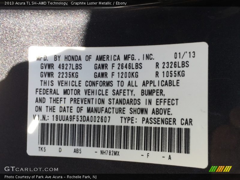 Graphite Luster Metallic / Ebony 2013 Acura TL SH-AWD Technology