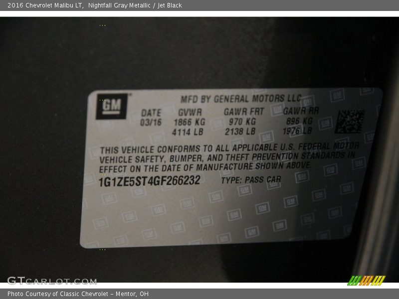 Nightfall Gray Metallic / Jet Black 2016 Chevrolet Malibu LT