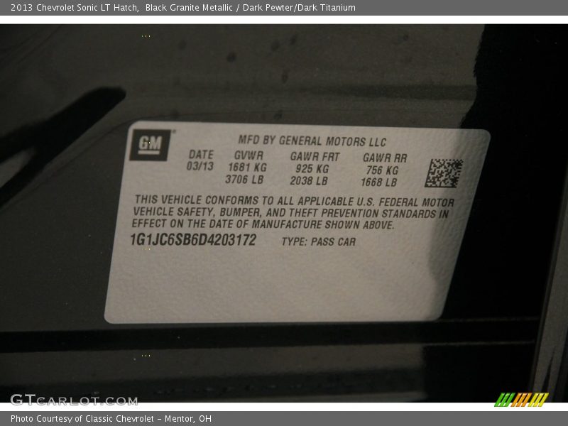 Black Granite Metallic / Dark Pewter/Dark Titanium 2013 Chevrolet Sonic LT Hatch