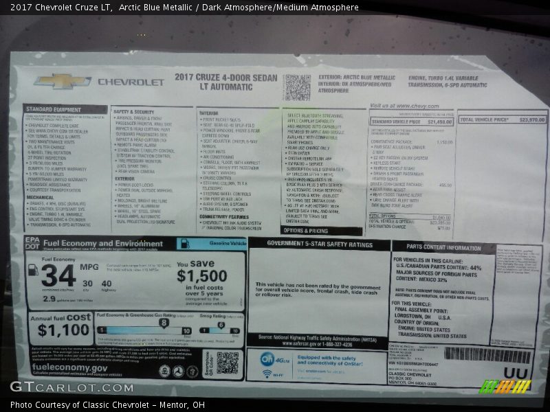 Arctic Blue Metallic / Dark Atmosphere/Medium Atmosphere 2017 Chevrolet Cruze LT