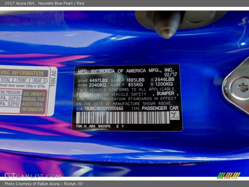 2017 NSX  Nouvelle Blue Pearl Color Code B605PX