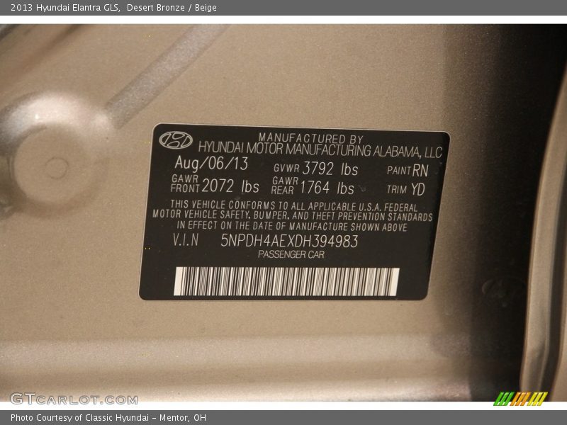 Desert Bronze / Beige 2013 Hyundai Elantra GLS