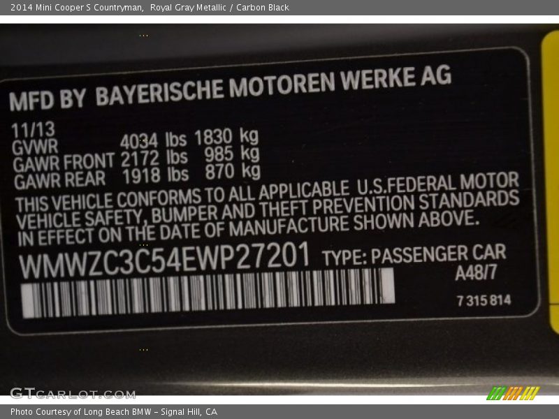 Royal Gray Metallic / Carbon Black 2014 Mini Cooper S Countryman