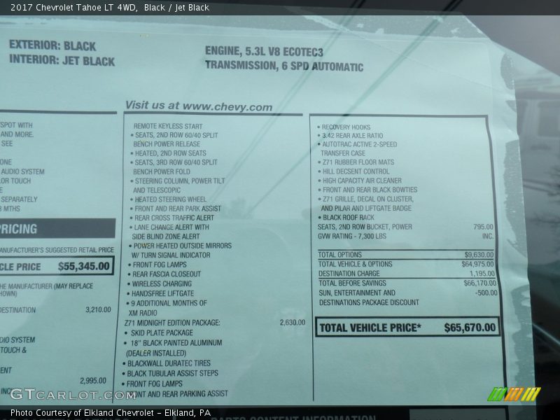 Black / Jet Black 2017 Chevrolet Tahoe LT 4WD