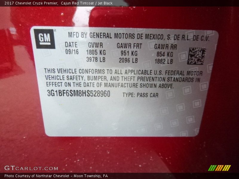Cajun Red Tintcoat / Jet Black 2017 Chevrolet Cruze Premier