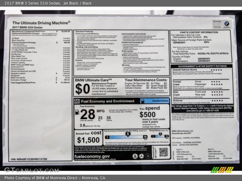 Jet Black / Black 2017 BMW 3 Series 320i Sedan