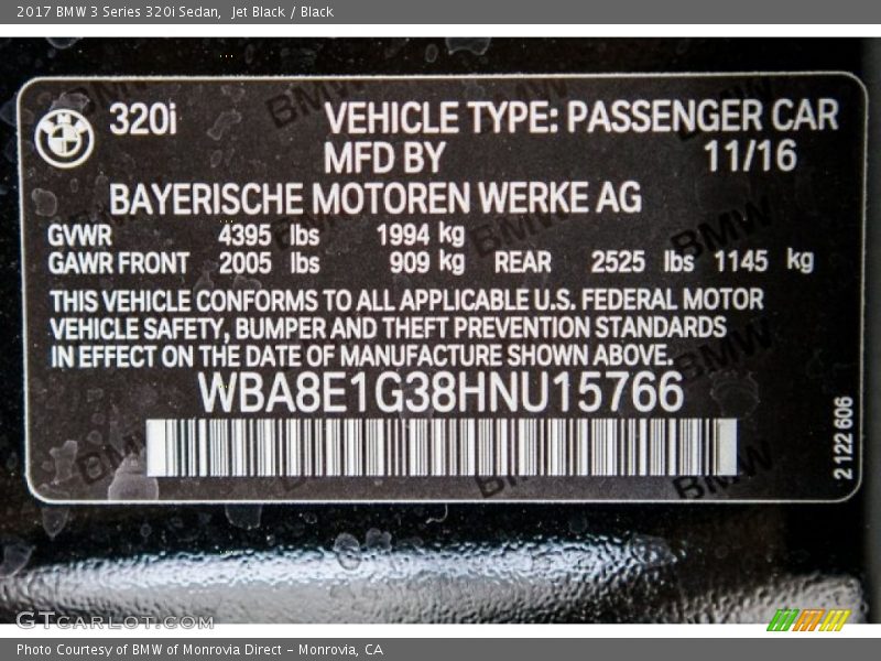 Jet Black / Black 2017 BMW 3 Series 320i Sedan